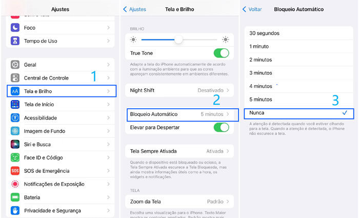 como manter iphone sempre em exibicao