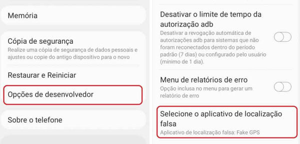 configuracao aplicativo falso