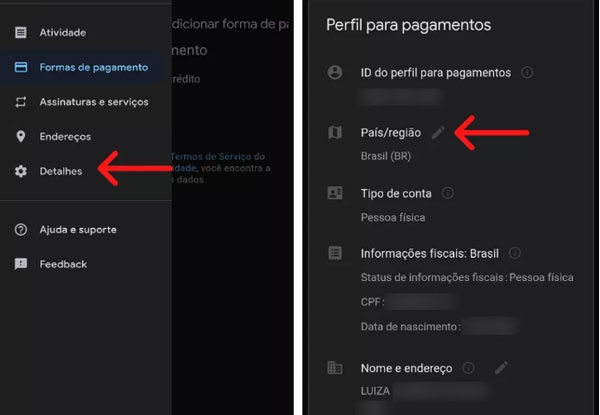 configurar novas informacoes do pais
